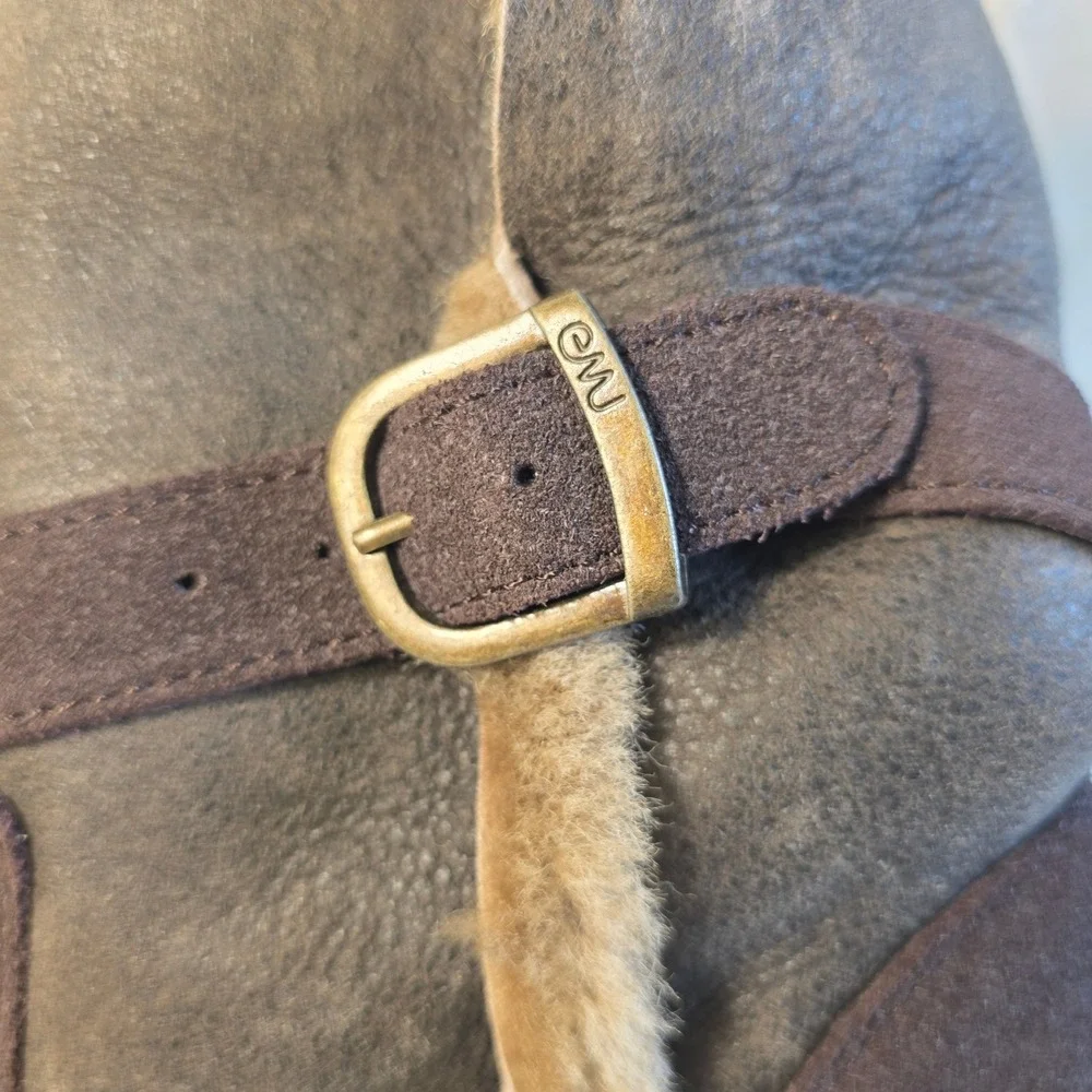 EMU Australia Clog Ankle Boots Brown Suede Shearling Cuff Lined Studded Womens 8